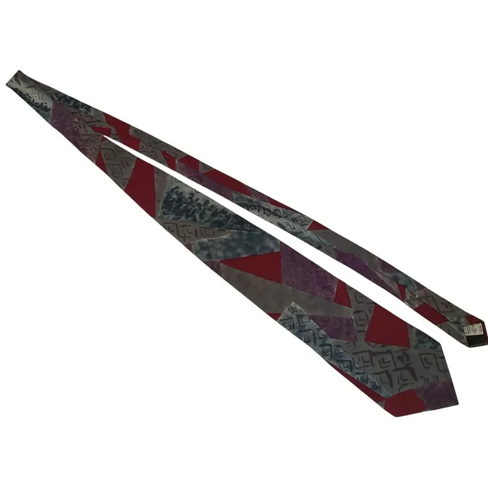 Vintage Tie 100% Silk Oscar de la Renta Made in USA Abstract Geometric Red Gray